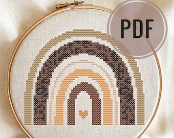 Wzór PDF na haft krzyżykowy tęczowy, nowoczesny haft tęczowy w stylu boho, mały haft krzyżykowy dla początkujących, prezent na dzień matki do pobrania natychmiast