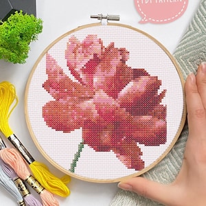 Flower cross stitch pattern PDF download, modern cross stich embroidery flowers pattern, floral needlepoint digital file