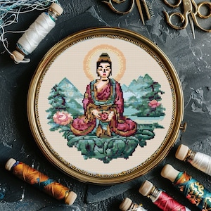 Buddhismus Kreuzstich Anleitung, Buddha Kreuzstich Anleitung, religiöse Stickerei, Kreuzstichmuster, Zählvorlage x