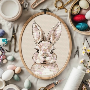 Cross stitch pattern with cute rabbit, animal cross stitch designs PDF, cross stitch art spring bunny embroidery instant download