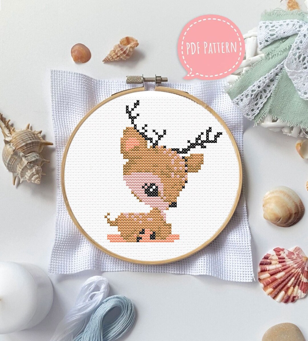 Fawn Cross Stitch Pattern PDF, Baby Deer Cute Small Embroidery Pattern ...