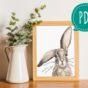 Hare cross stitch pattern PDF, stylish modern easy animal embroidery, bunny small cross stitch pattern instant download