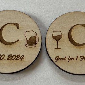Event Drink Tokens, Wooden Drink Coins, Wedding Favors, Personalized Drink Token, Custom Corporate Event Token