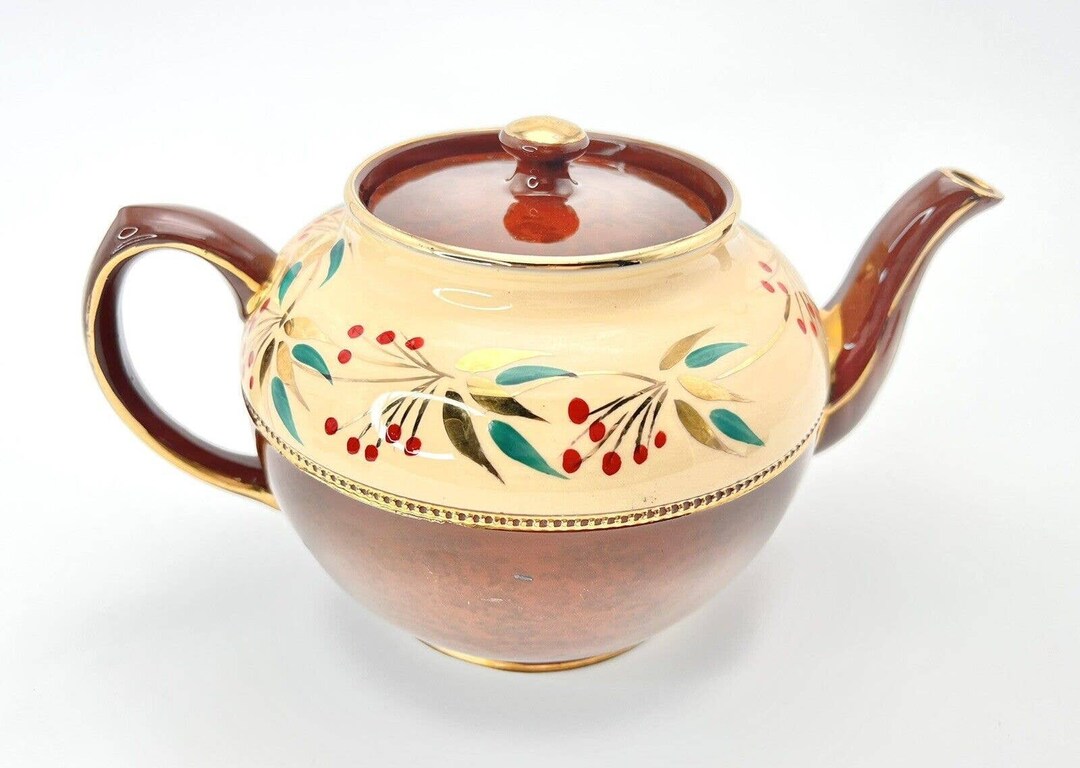 Sadler Staffordshire England Teapot Brown Cream With Floral Etsy