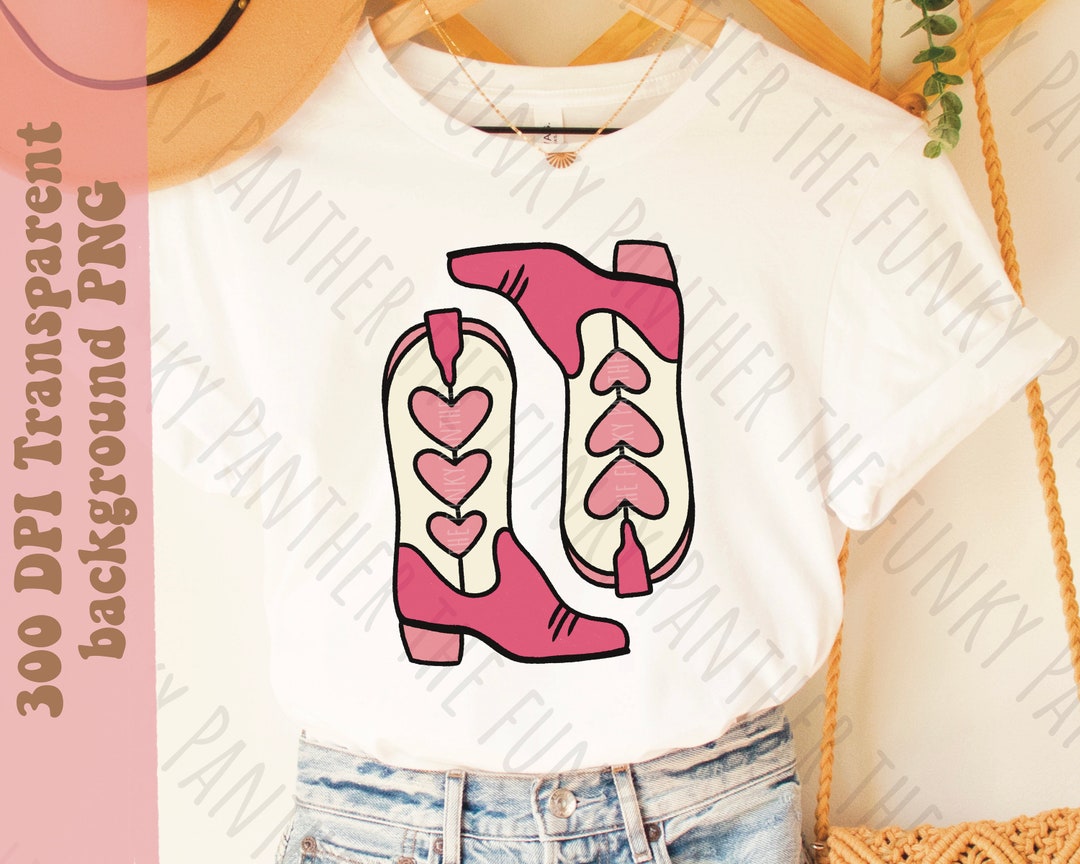 Pink Heart Cowboy Boots Western PNG, Disco Cowgirl, Pink Western