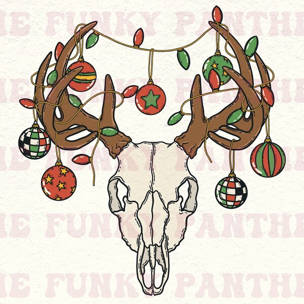 Christmas Deer Skull png, Christmas skull png, Christmas cow skull png, country Christmas, Christmas deer png, sublimation download png