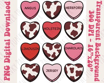 Western Valentines Cow Conversation Heart Candy png, western valentine, conversa coração png, impressão de vaca png, raças de vacas png, sublimação