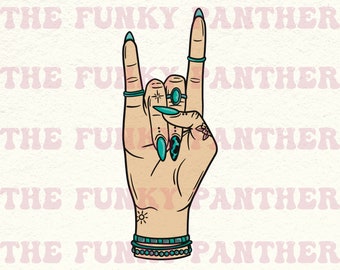 Rocker Turquoise Hand png, rock hand png, western turquoise, tattoo hand png, punchy png, cowgirl, yallternative, sublimation download png