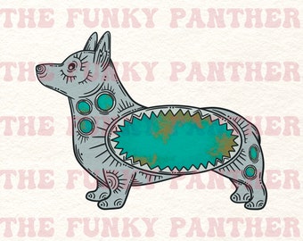 Western corgi png, cowboy corgi png, corgi dog png, turquoise png, turquoise jewelry png, cowboy dog png, turquoise sublimation design