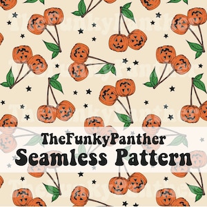 Pumpkin Cherries SEAMLESS PATTERN, Pumpkin pattern, Jackolantern pattern, cute pumpkin pattern, howdy pumpkin, sublimation download