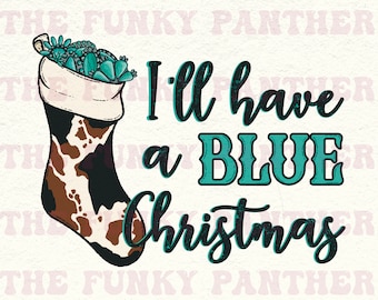 Turquoise Christmas png, turquoise stocking png, western Christmas png, cowboy Christmas, Cow print stocking png, Santa bring me turquoise