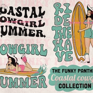 Coastal Cowgirl Summer png BUNDLE, cowgirl summer png, western summer png, ride the wave png, trendy retro summer western sublimation