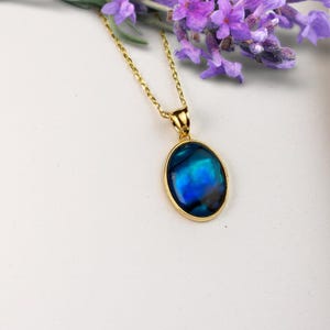 Labradorite Necklace, Dark Blue Gemstone Statement Necklace, Dainty Layering Necklace, Labradorite Pendant