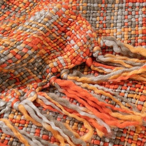 Knitted Orange Throw Woven Beautiful Throw with Tassles Gifts for Her/Him Armchair Throw Rainbow Throws Comfy Hand Knitted Throw Gifts image 3