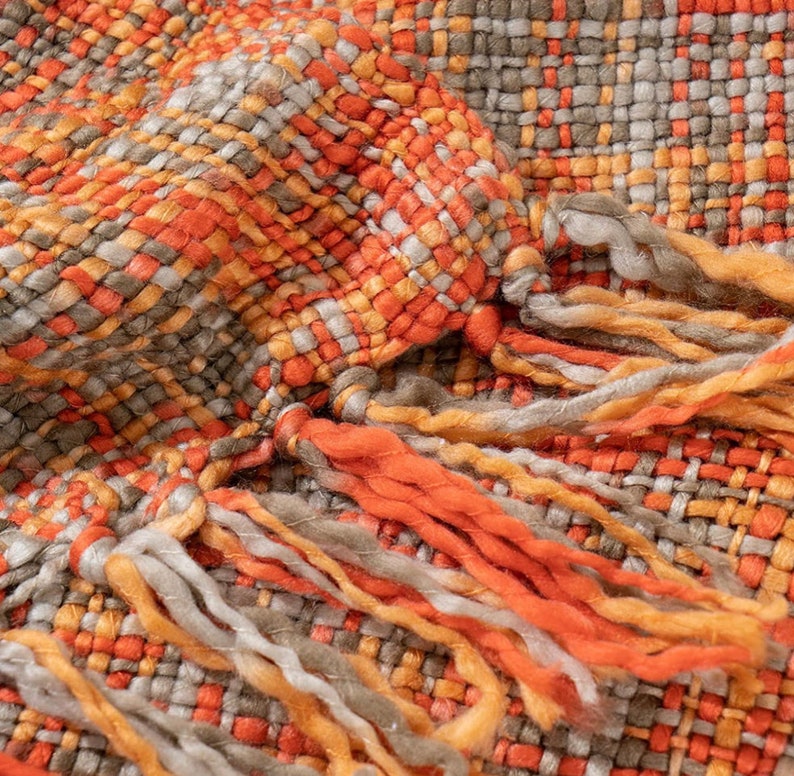 Knitted Orange Throw Woven Beautiful Throw with Tassles Gifts for Her/Him Armchair Throw Rainbow Throws Comfy Hand Knitted Throw Gifts image 3