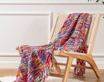 Colourful Knitted Throw Multicolour Woven Beautiful Throw Gifts for Her/Him Armchair Throw Rainbow Throws Colours Hand Knitted Throw Gifts