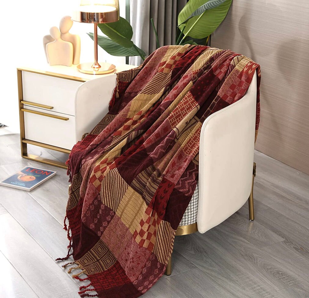 Patchwork Style Throw Large Blankets Sofa Double Bed Armchair Soft