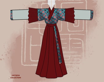 月將沉 / YUEJIANGCHEN / MOONSET - Hanfu, Wei/Jin Dynasty, 3-Piece Set, Original Hanfu Designs Made Tailored to Custom Measurement Preorder