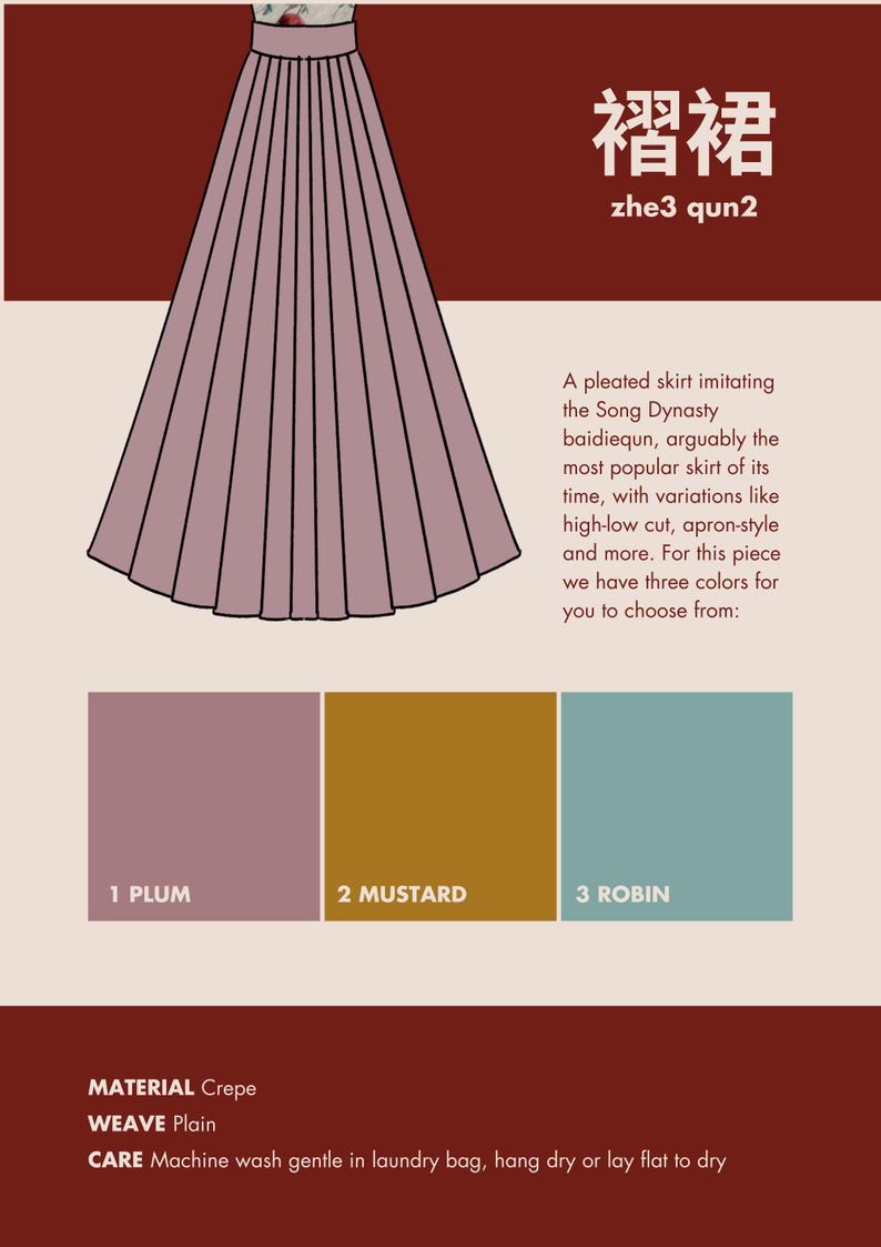 蕙質蘭心 / HUIZHI LANXIN / ORCHID - Hanfu, Song Dynasty, 3-Piece Set, Original Hanfu Designs Made Tailored to Custom Measurement Preorder 褶裙/Zhequn/Skirt