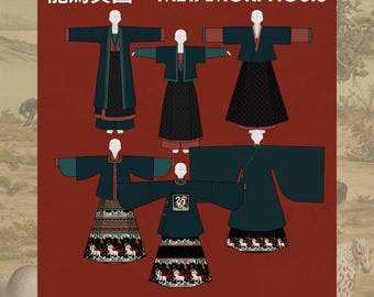 龍馬負圖 / LONGMAFUTU / METAMORPHOSIS - Hanfu, Song Yuan Ming, 5-częściowy zestaw, oryginalne wzory Hanfu wykonane na zamówienie