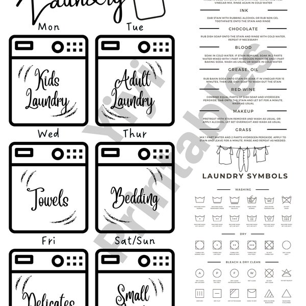 EDITABLE Laundry Schedule with Stain and Symbols