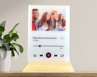 Personalised Music Song Plaque, Wooden Stand, Customised with Your Photo and Song, Frosted Acrylic Music Plaque, Customisable Music Gifts