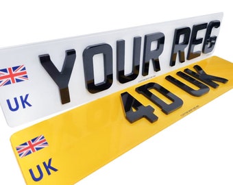 4D Number Plates 6MM UK Car Road Legal Gloss Black Acrylic (Pair)