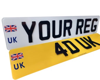 4D Number Plates UK FLAG Front & Rear Road Legal Car Registration 3mm Gloss PAIR