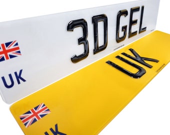 3D Gel Number Plates: Gloss Black Domed Resin - UK Road Legal PAIR