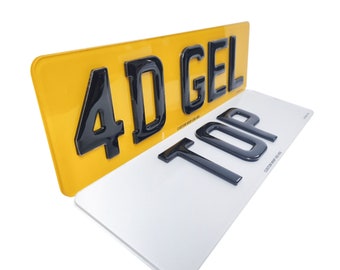 4D Gel Number Plates: UK Road Legal Car Registration (PAIR)