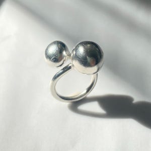 Handcrafted Karen Silver Double Ball Ring: Sterling Silver Open Band