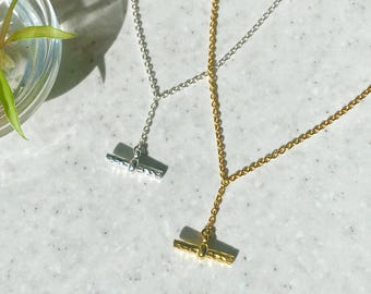 メンズネックレス - メンズ用Tバーペンダントネックレス - シルバー