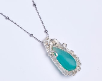 Colgante de piedra natural de calcedonia azul