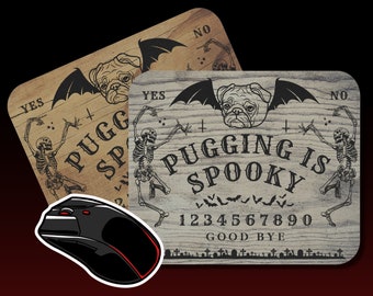 ゲーミング マウスパッド (9"x8") Pugging is Spooky ゲーミング デスクトップ用マウスパッド ゲーマーへのプレゼントに最適 ゴス デコレーション ウィジャボード - ブラウンまたはグレー