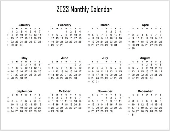 2023 Monthly Calendar Landscape Printable Calendar Template - Etsy