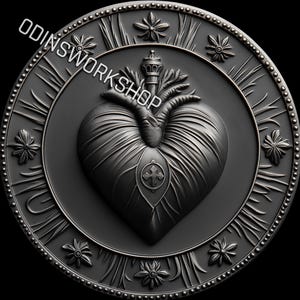 u- Sacred Heart 4k 3D Prägedateien, Faserlasergravur Designs, Münzgravur Tiefenkarte Laserschnittdateidesign. EDC tiefen Karte