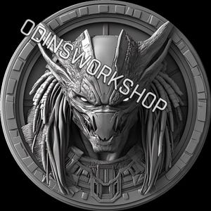 Diseño de relieve 3D de moneda Predator: Archivos de grabado láser de fibra