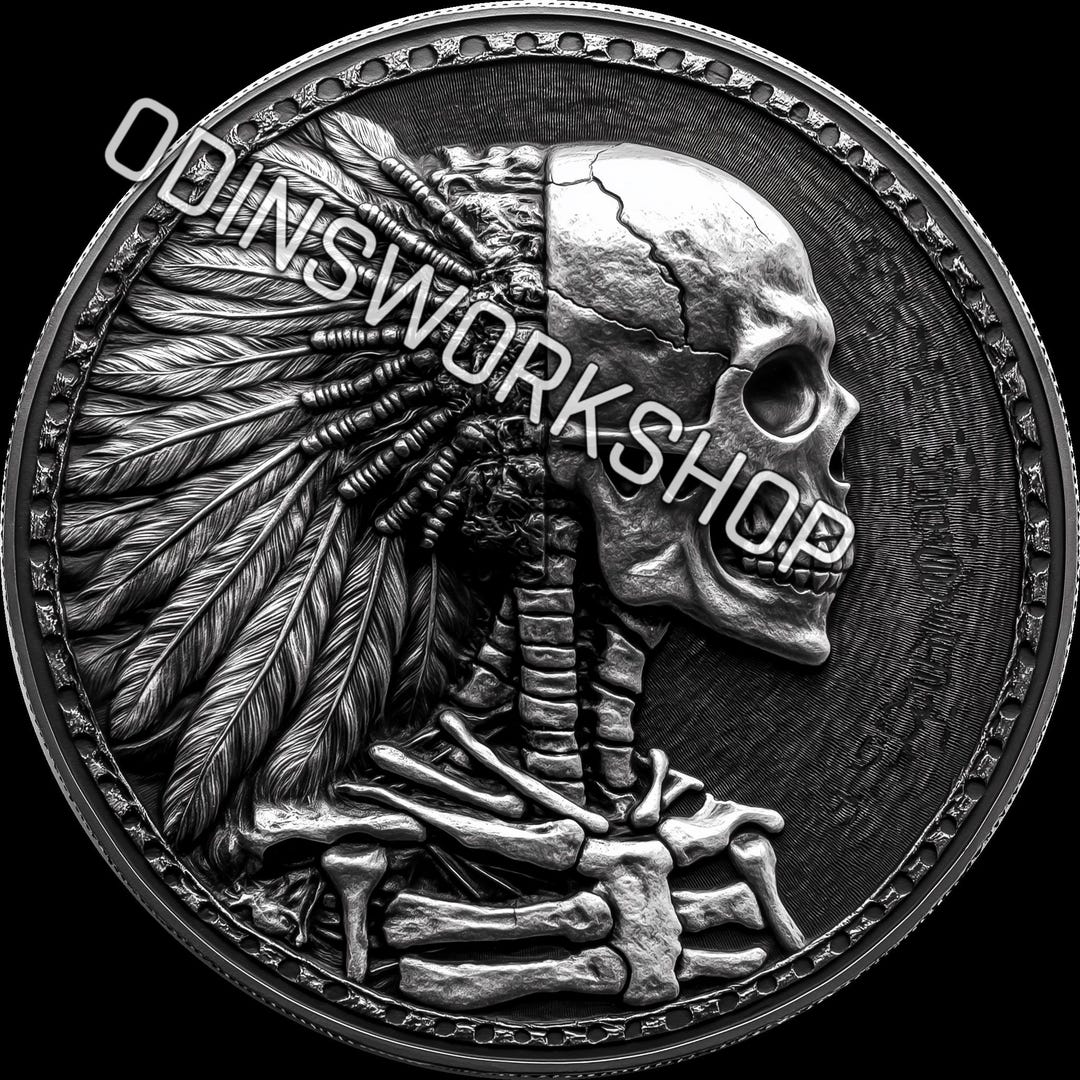 Chief Skull Coin 3D Embossing Design: Fiber Laser Engraving (PNG) - Etsy