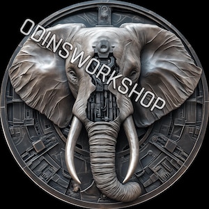 u- Mech African OLIFANT 4K 3D-png-reliëfbestanden, fiberlasergravure-ontwerpen, muntgravure dieptekaart lasergesneden bestandsontwerp. EDC: