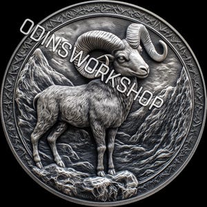 u- Die Big Horn Schaf Münze 4K PNG + STL 3d Prägedateien, Faserlaser Gravur Designs, Münzgravur Tiefe Karte Laserschnitt Datei Design.