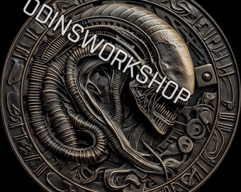 Alien Xenomorph Coin Design: 3D Embossing Files (STL+PNG)