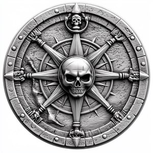 U- Piratenkompass PAKET! PNG 3D Prägedateien, Faserlaser Gravur Designs, Münzen Gravur Tiefenkarte Pirat Laserschnitt Datei