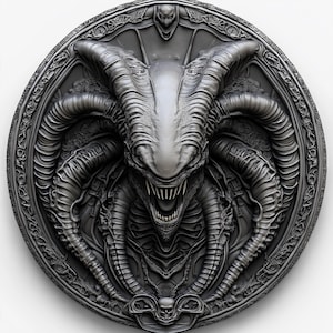 U- Reine xénomorphe extraterrestre. STL+PNG. Fichiers de gaufrage 3D pour pièces de monnaie, conceptions de gravure laser à fibre optique, conception de fichiers découpés au laser pour carte de profondeur de gravure de pièces de monnaie.