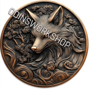 Shinto Fox Coin 3D Embossing File: Japanese Kitsune Laser Engraving Design