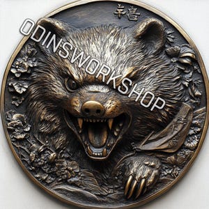 Shinto Waschbär Hund. TANUKI Japanische 3D-Prägedateien, Faserlasergravurdesigns, Gravurtiefe Karten-Laserschnittdateidesign. Edc Münze