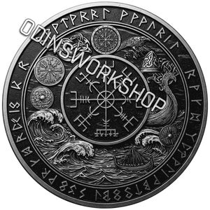 Pièce de monnaie U-Viking 4K png VEGVISIR WAYFINDER Fichiers de gaufrage 3D, conceptions de gravure laser à fibre optique, conception de fichier découpé au laser de carte de profondeur de gravure de pièce de monnaie