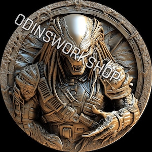 De merc life XENO-PREDATOR HYBRID-munt: 3D-reliëfbestanden, fiberlasergravure-ontwerpen, muntgravure dieptekaart lasergesneden bestandsontwerp.