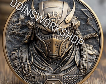 Samurai ONI Coin 3D Embossing Design: Fiber Laser Engraving Files