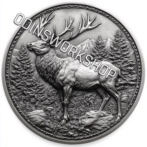 U-bull eland. 3D-reliëfbestanden van Roosevelt, ontwerpen voor fiberlasergravure, ontwerp voor dieptekaart muntgravure met lasergesneden bestandsontwerp. EDC-dieptekaart