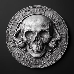Fichiers de gaufrage 3D pour pièces de monnaie U-Memento Mori, conceptions de gravure laser à fibre optique, conception de fichier découpé au laser pour carte de profondeur de gravure de pièces de monnaie. Carte de profondeur EDC